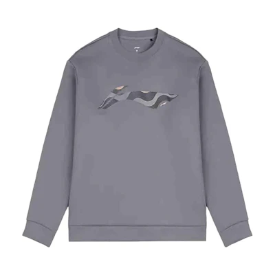 Li-Ning Grey Logo Crewneck Pullover Sweatshirt Casual Comfort AWDU103-5