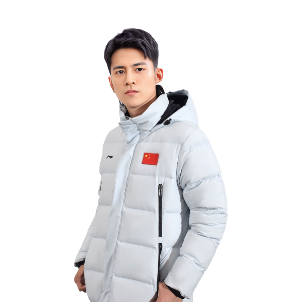 Lookbook Li-Ning Grey Long Down Jacket Winter Badminton Series Hooded Coat. AYMR113-1