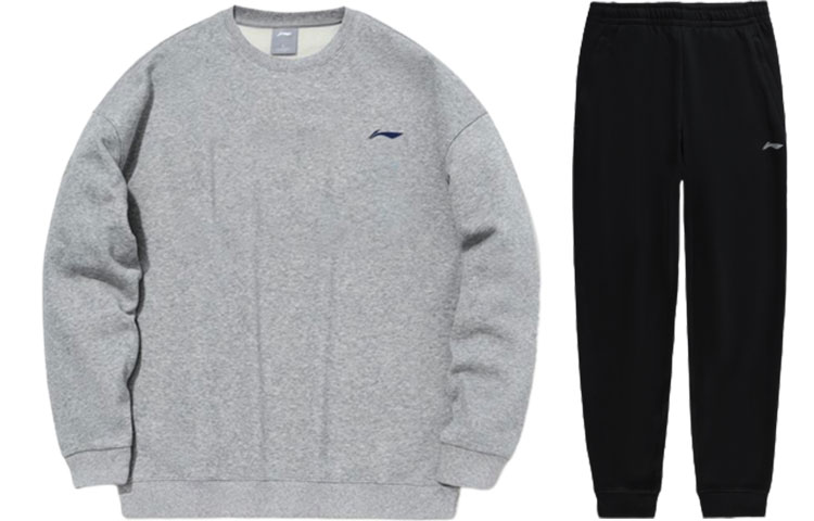 Li-Ning Grey Pullover Sweatshirt & Black Jogger Tracksuit Set. AWDT615-2/AKLSC99-1