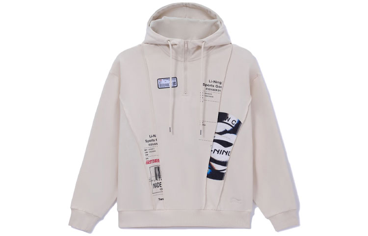 Li-Ning Half-Zip Graphic Hoodie Beige Unisex Casual Wear AWDR727-3