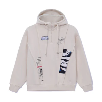 Li-Ning Half-Zip Graphic Hoodie Beige Unisex Casual Wear AWDR727-3