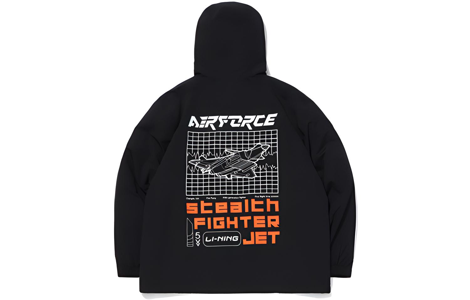 Li-Ning Half-Zip Pullover Hoodie Jacket - Black Retro Workwear Style AFDQ845-1