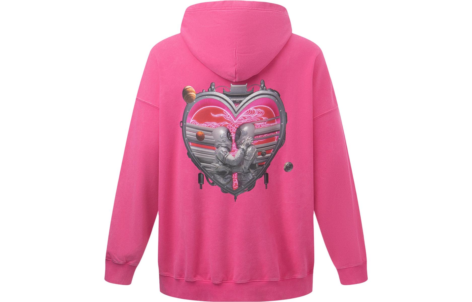Li-Ning Heart Pattern Printed Pullover Sweatshirt Unisex in Bright Pink AWDT231-4
