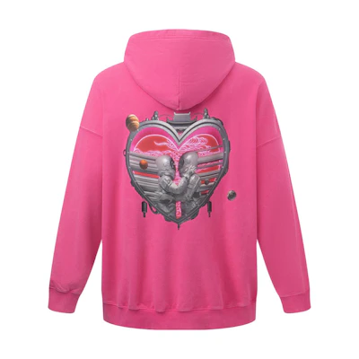 Li-Ning Heart Pattern Printed Pullover Sweatshirt Unisex in Bright Pink AWDT231-4