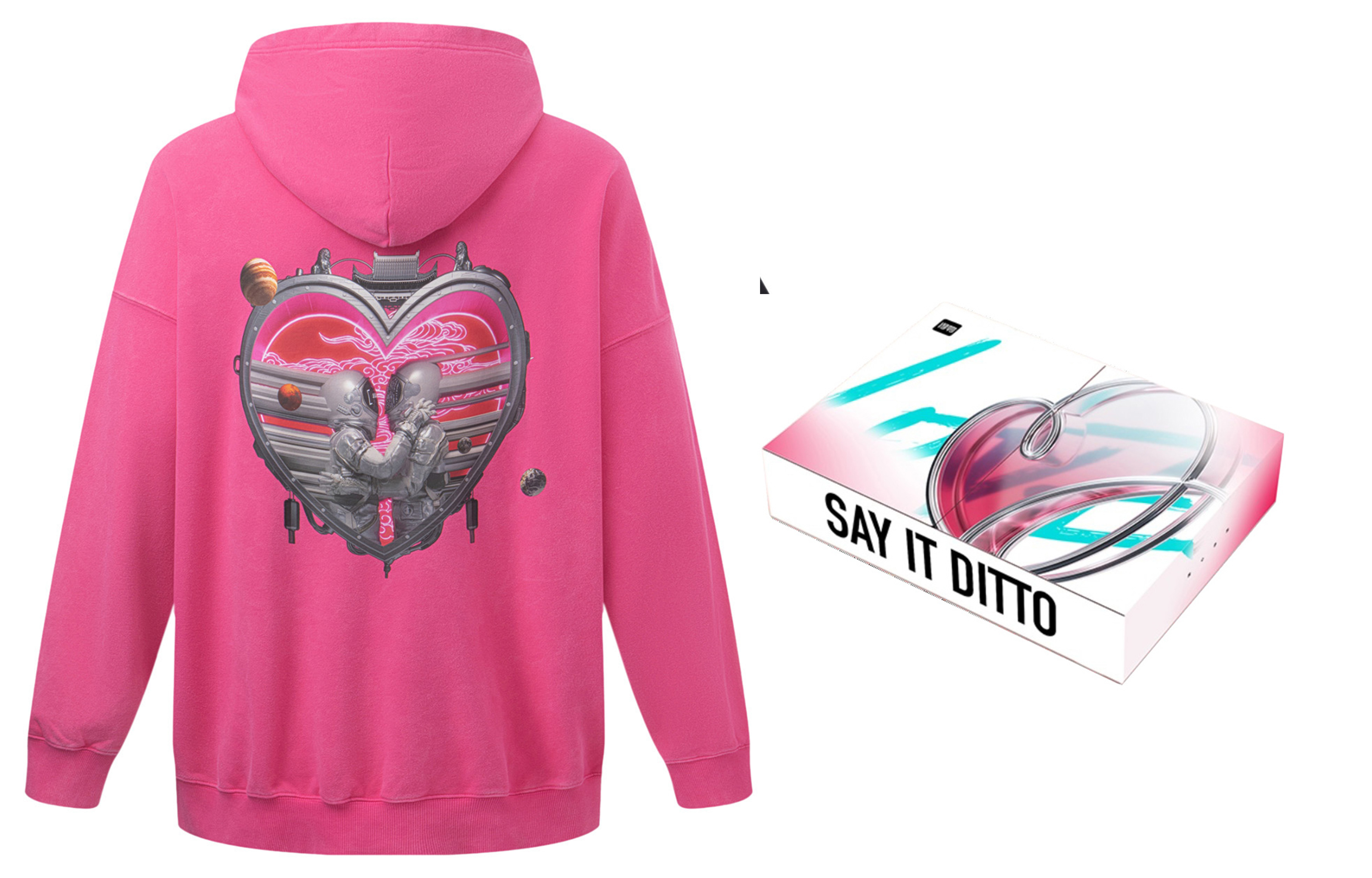 Details for Li-Ning Heart Pattern Printed Pullover Sweatshirt Unisex in Bright Pink AWDT231-4