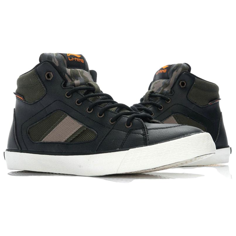 Lookbook 리닝 하이탑 보드 스니커즈 (블랙/그린) ALAJ013-1