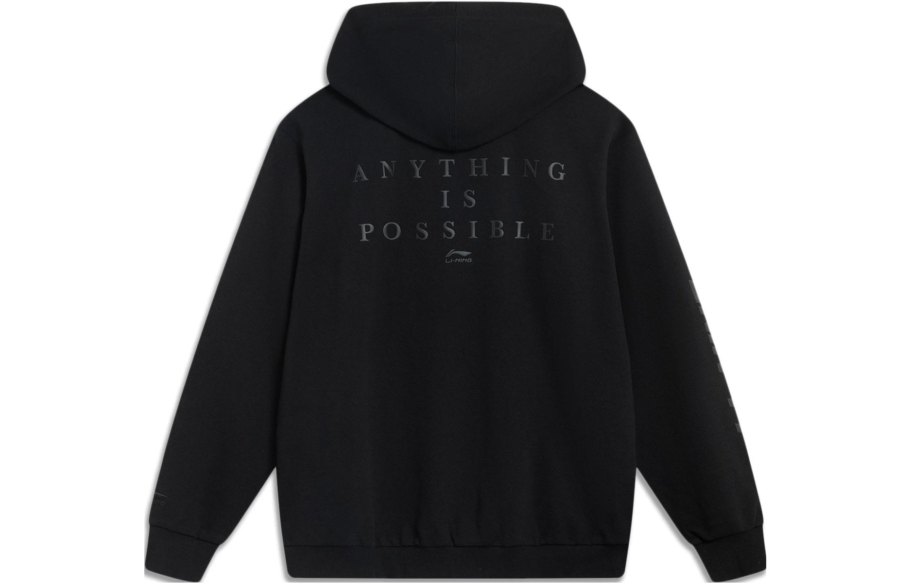 Lookbook Li-Ning Hoodie Black - Sports Casual Letter Print Pullover Sweatshirt AWDT393-3