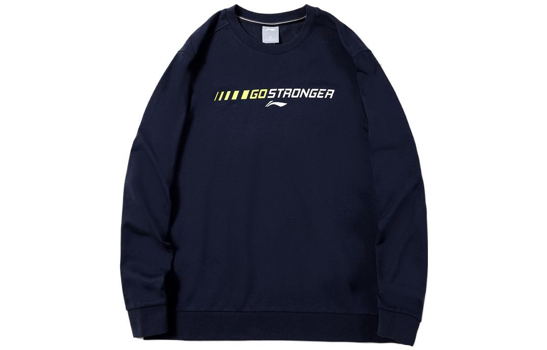 Li-Ning Ink Blue Unisex Pullover Sweatshirt with Front Letter Print AWDS463-1