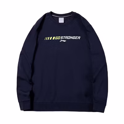 Li-Ning Ink Blue Unisex Pullover Sweatshirt with Front Letter Print AWDS463-1