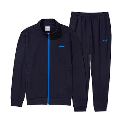 Li-Ning Ink Blue Zip-Up Tracksuit: Letter Print Track Pants & Sweatshirt Unisex AWEQ031-2