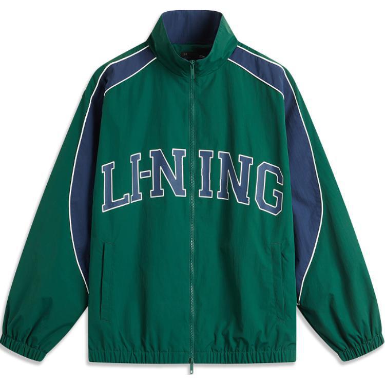 Li-Ning Leaf Retro Water-Resistant Windbreaker Green/Navy Outdoor Jacket AFDU957-6