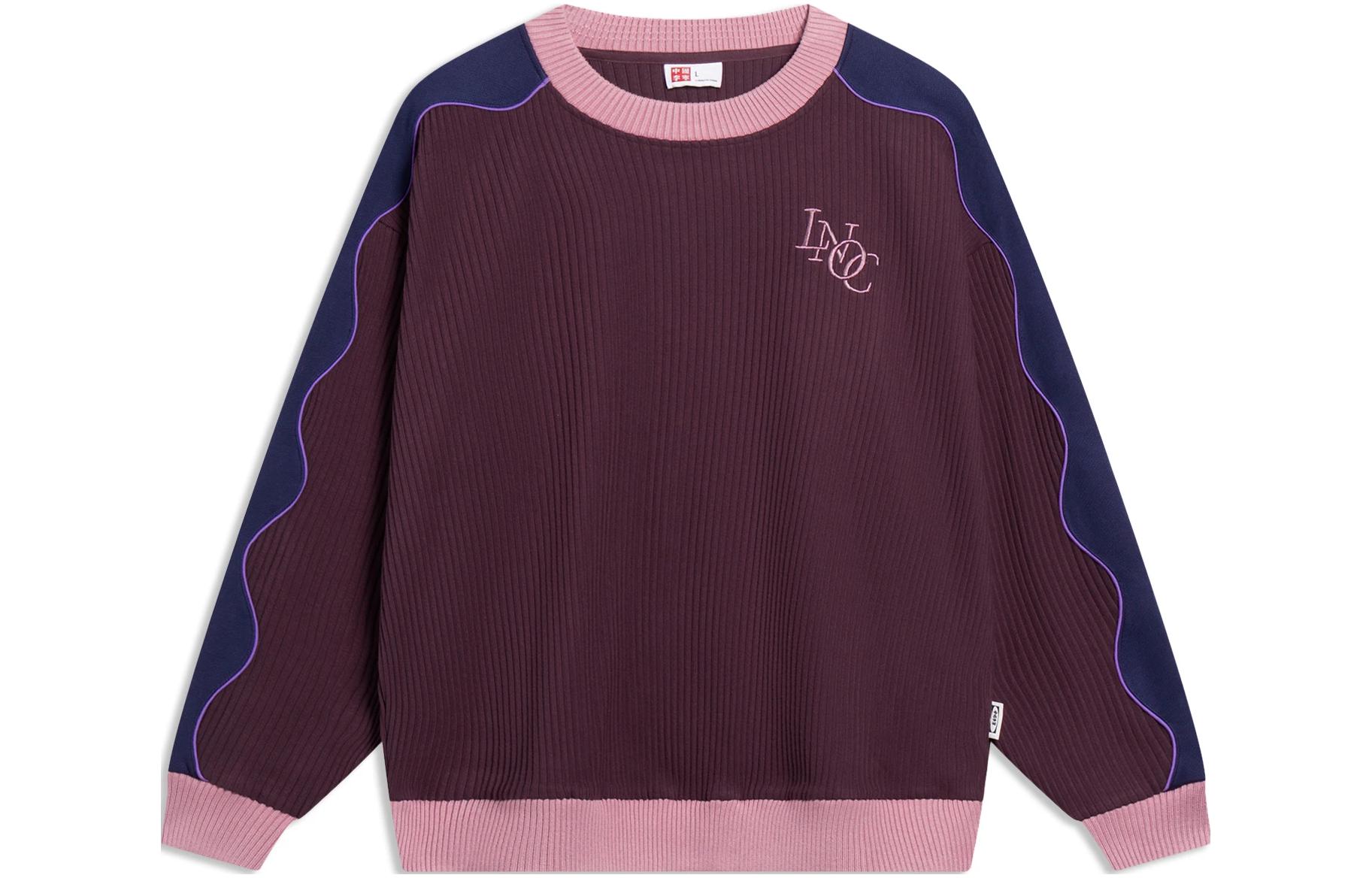 Li-Ning Letter Embroidered Colorblock Loose Pullover Sweatshirt Unisex Burgundy AWDT267-1