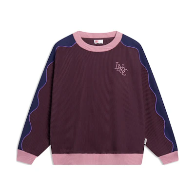 Li-Ning Letter Embroidered Colorblock Loose Pullover Sweatshirt Unisex Burgundy AWDT267-1