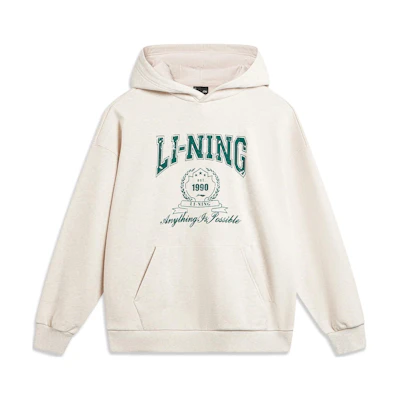 Li-Ning Letter Logo Printed Pullover Hoodie Unisex Light Gray AWDTB43-3