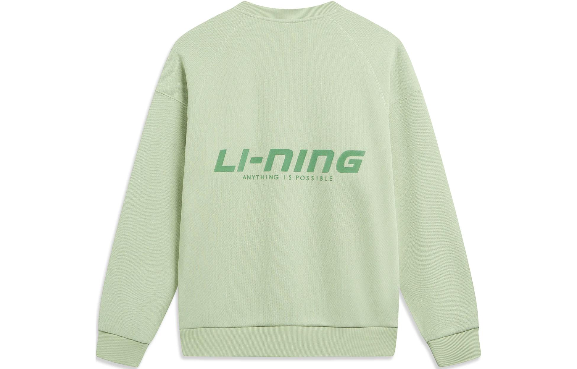 Li-Ning Letter Print Fleece Pullover Sweatshirt Desert Green Unisex AWDTB41-5