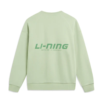 Li-Ning Letter Print Fleece Pullover Sweatshirt Desert Green Unisex AWDTB41-5