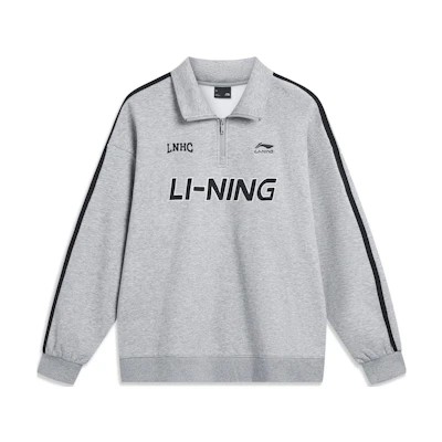 Li-Ning Letter Print Fleece Pullover Sweatshirt Unisex Light Gray AWDTB35-4