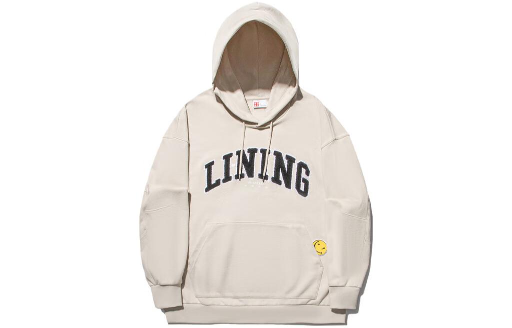 Li-Ning Letter Print Loose Fit Hoodie Unisex Oatmeal Gray AWDT719-1