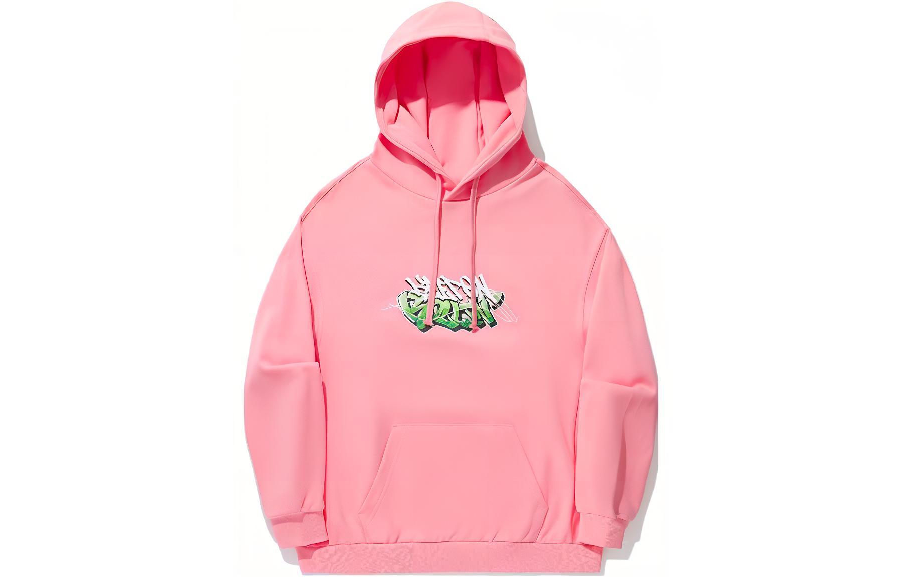 Li-Ning Letter Print Loose Pullover Hoodie Unisex Peach Pink AWDU313-3