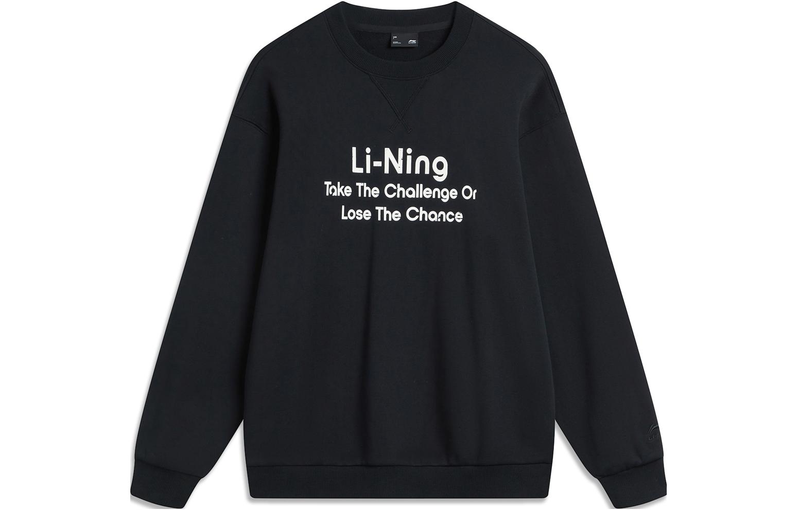 Li-Ning Letter Print Pullover Crewneck Sweatshirt Unisex Black AWDU799-9