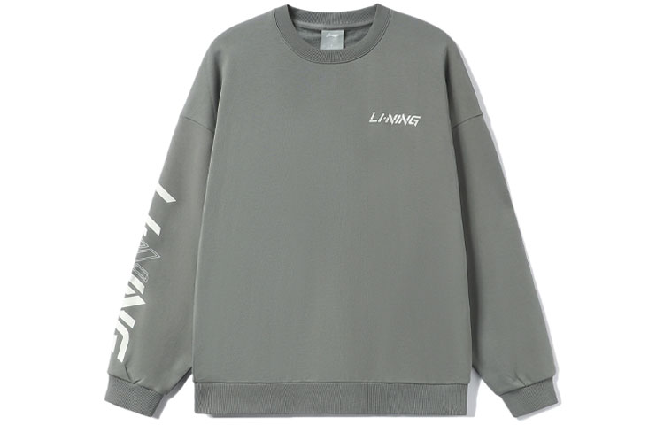 Li-Ning Lifestyle Series Grey Logo Print Pullover Crewneck Sweatshirt AWDRB77-4