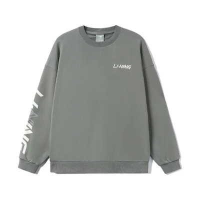 Li-Ning Lifestyle Series Grey Logo Print Pullover Crewneck Sweatshirt AWDRB77-4