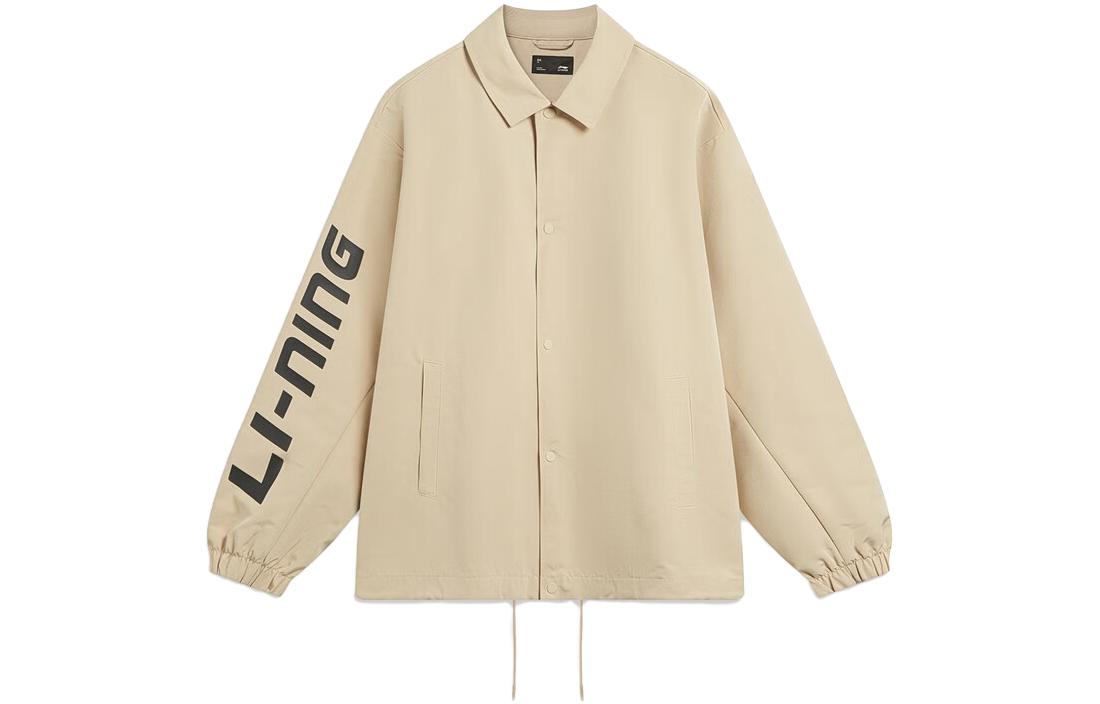 Li-Ning Lifestyle Series Letter Logo Print Polo Jacket Khaki Brown Men AJDT739-2