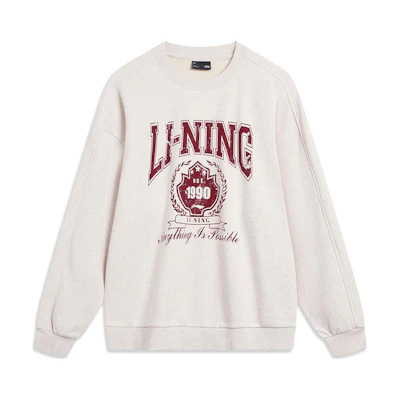 Li-Ning Lifestyle Sweatshirt Grey - Unisex Casual Pullover with Letter Print AWDTB59-6