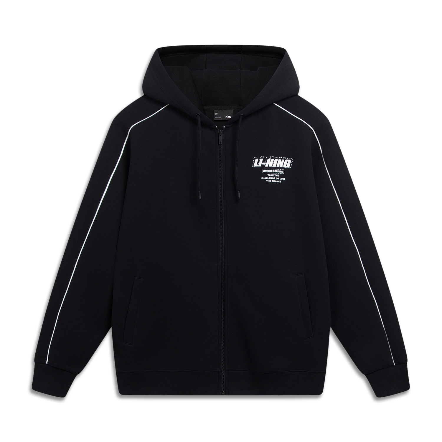 Li-Ning Lifestyle Unisex Black Zip Hoodie Jacket with Minimalist Letter Design AWDU857-1