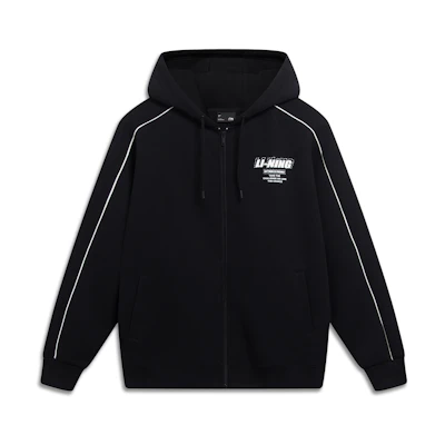 Li-Ning Lifestyle Unisex Black Zip Hoodie Jacket with Minimalist Letter Design AWDU857-1
