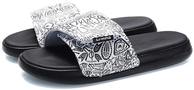 李宁 LN 拖鞋 '白黑涂鸦' AGAR009-2 Lookbook 李宁 LN 拖鞋 '白黑涂鸦' AGAR009-2