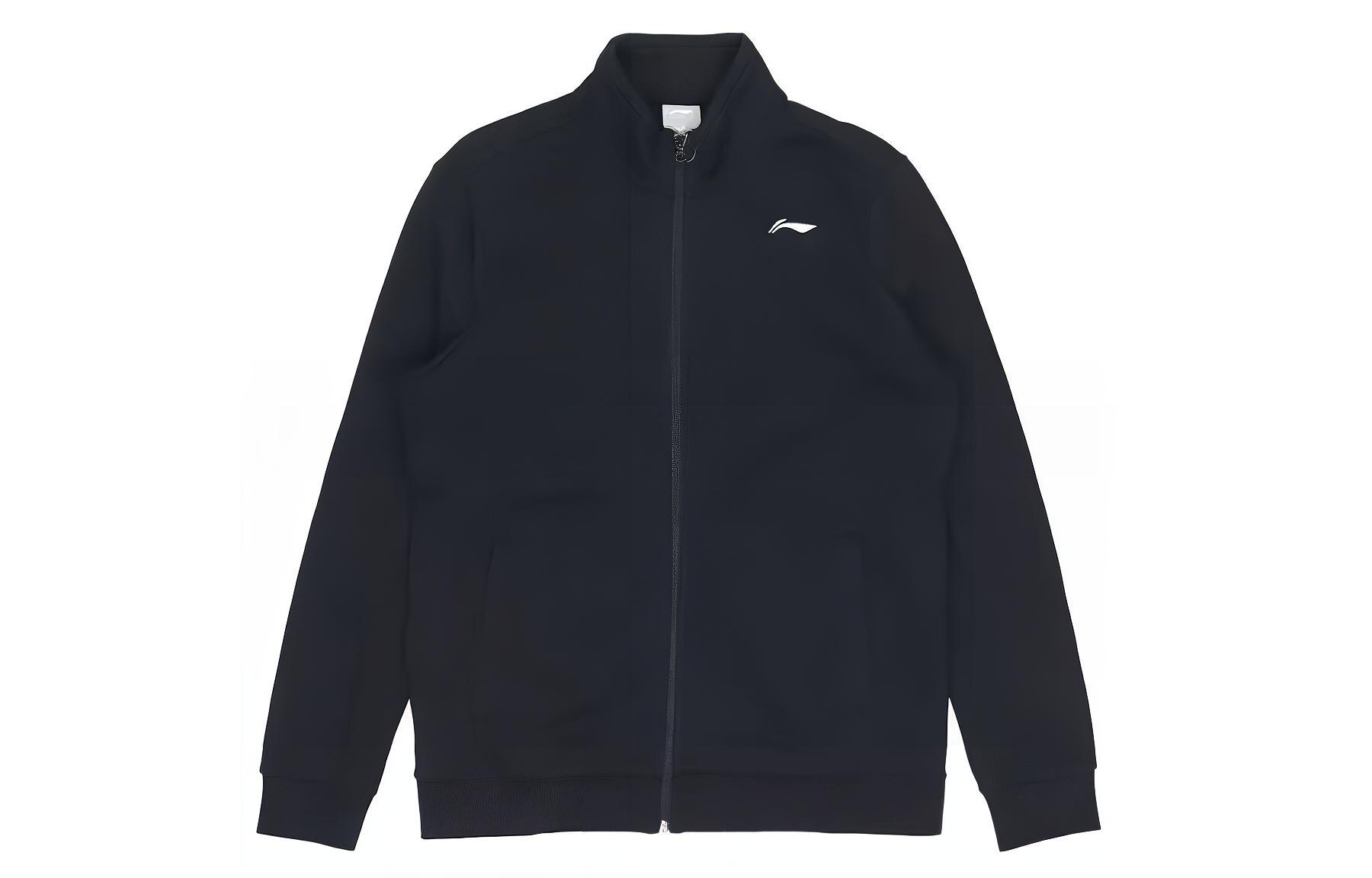 Li-Ning Logo Casual Solid Knitted Track Jacket for Men in Black AWDS801-1