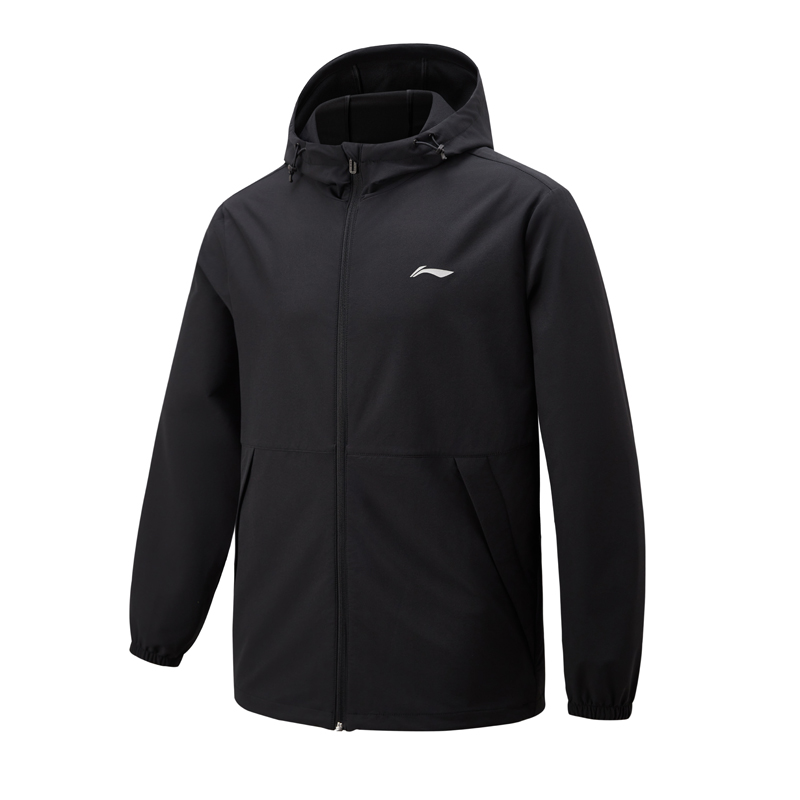 Li-Ning Logo Comfortable Black Hooded Jacket for Men AFDU463