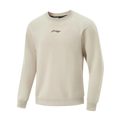 Li-Ning Logo Crewneck Basketball Sweatshirt Oatmeal Gray Breathable Casual AWDU523-3