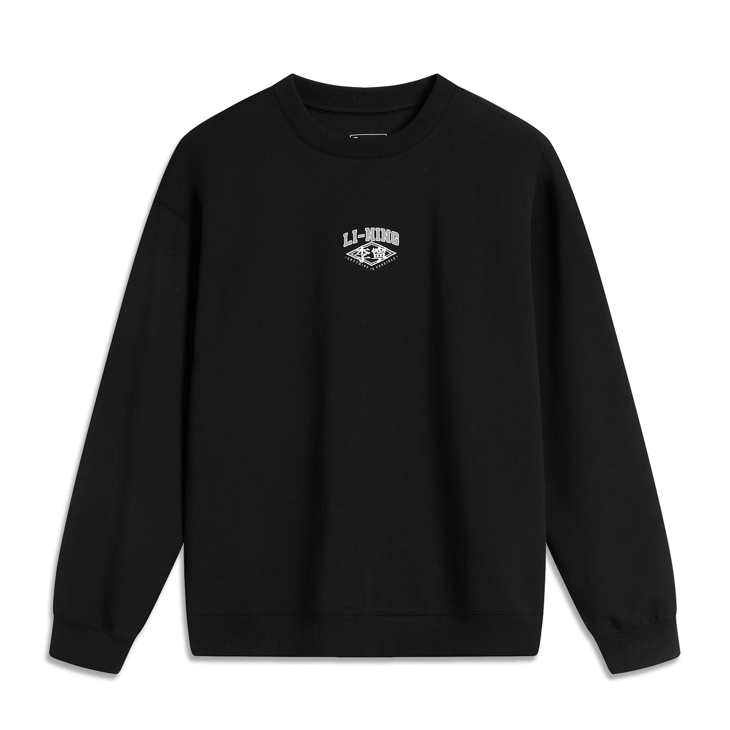 Li-Ning Logo Crewneck Sweatshirt Black - Breathable & Comfortable AWDU609-3