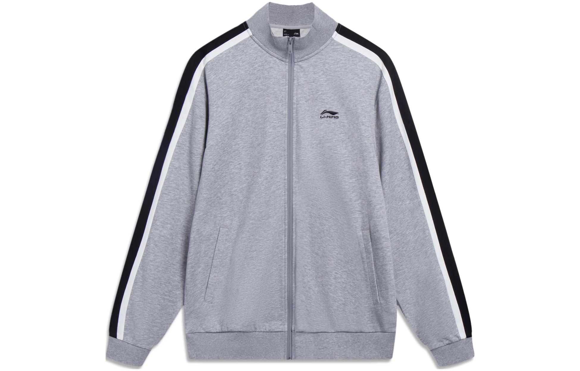 Li-Ning Logo Embroidered Colorblock Zip-Up Sweatshirt Light Gray AWDT767-1