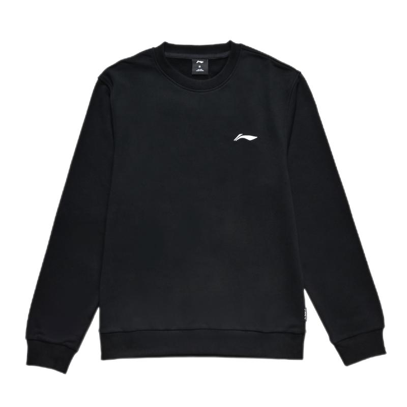 Li-Ning Logo Embroidered Crewneck Knit Pullover Sweatshirt Black AWDR603-1