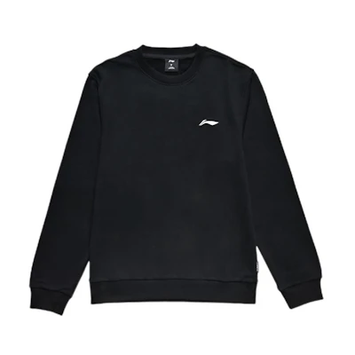 Li-Ning Logo Embroidered Crewneck Knit Pullover Sweatshirt Black AWDR603-1