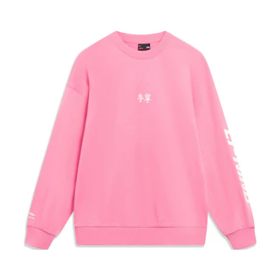 Li-Ning Logo Embroidered Crewneck Loose Sweatshirt Morning Pink Unisex AWDT605-7