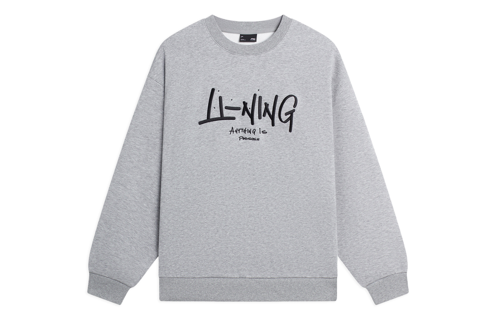 Li-Ning Logo Embroidered Fleece Sweatshirt Unisex - Light Gray AWDSF75-12