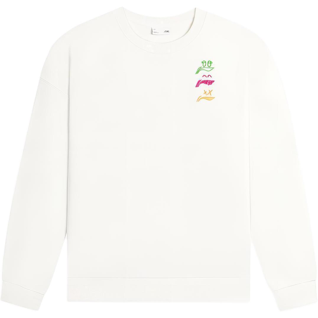 Li-Ning Logo Embroidered Fleece Warm Unisex Sweatshirt Cream White AWDSF71-7