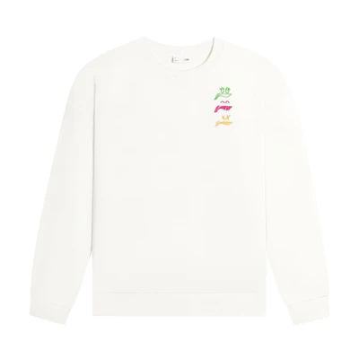 Li-Ning Logo Embroidered Fleece Warm Unisex Sweatshirt Cream White AWDSF71-7
