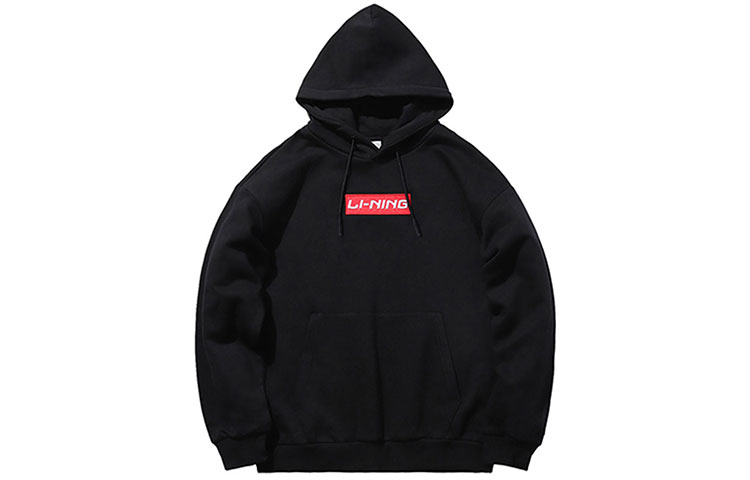 Li-Ning Logo Embroidered Pullover Hoodie Black Unisex Casual Winterwear AWDR615-3