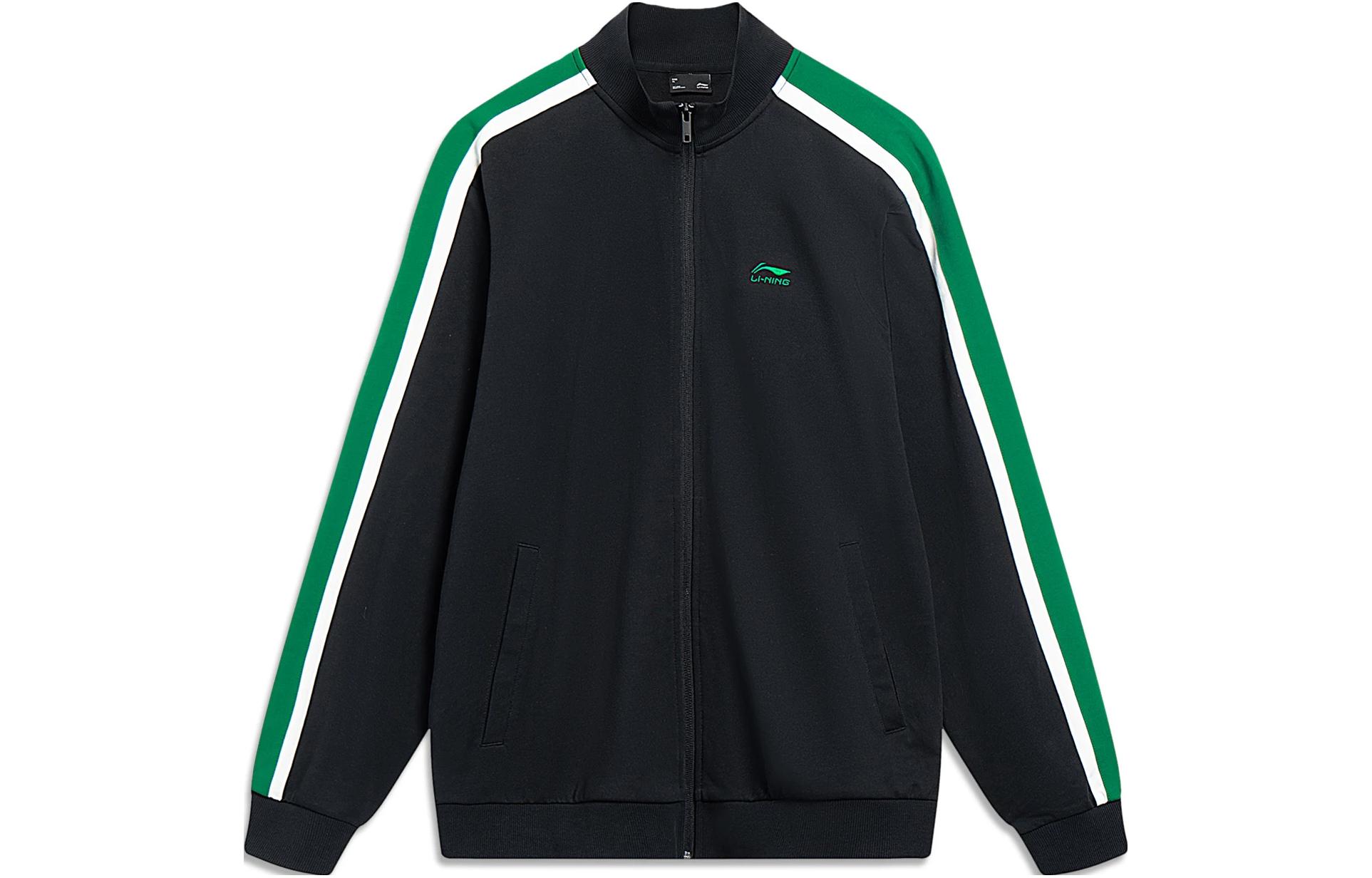 Li-Ning Logo Embroidery Colorblock Zipper Hoodie Black AWDT767-2