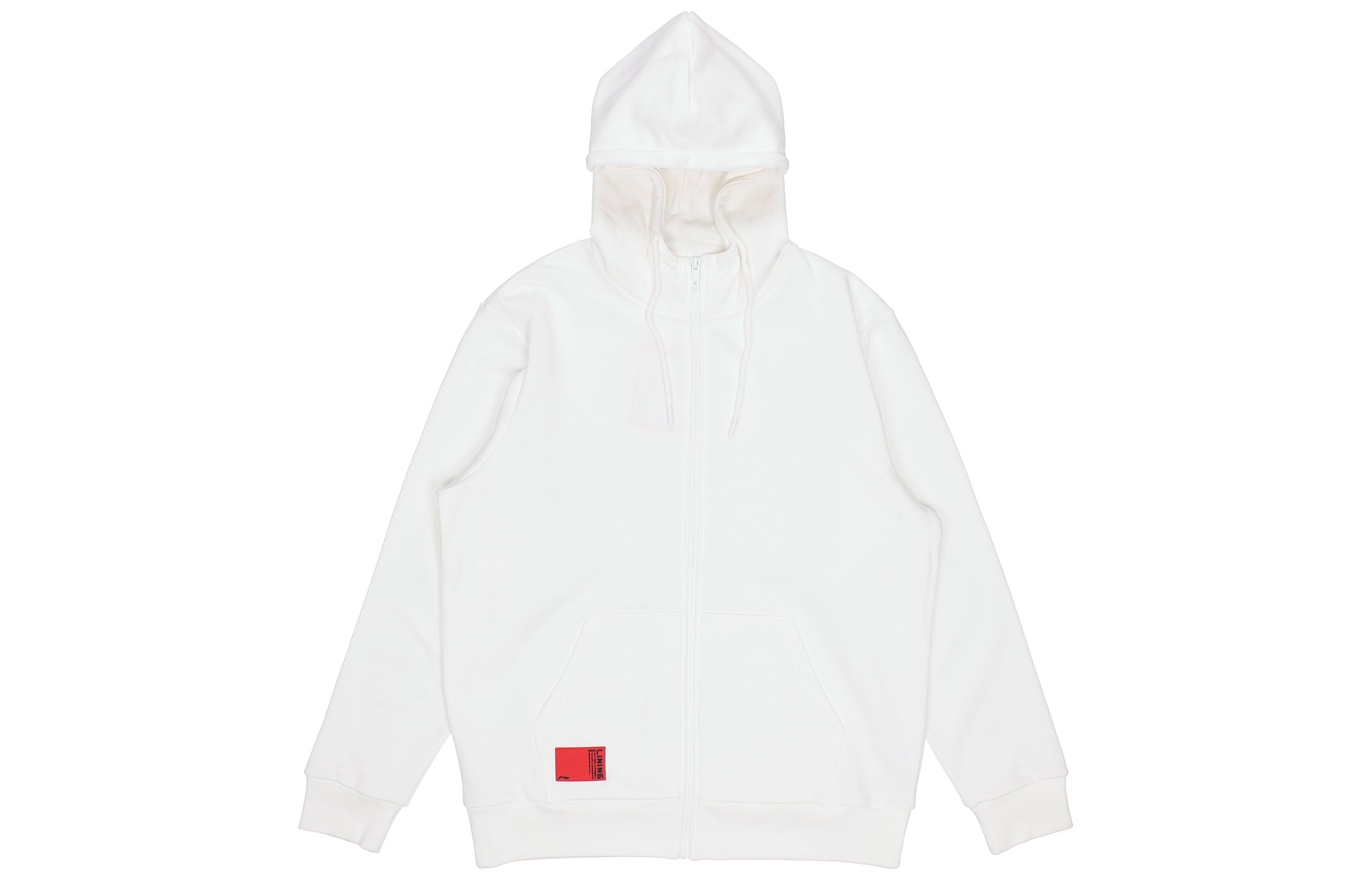 Li-Ning Logo Fleece-Lined Hooded Zip Jacket Unisex Cream White AWDPD23-1