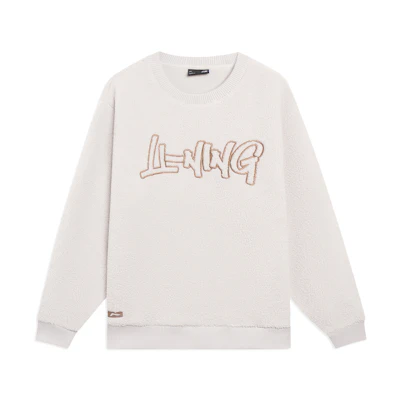 Li-Ning Logo Fleece Crewneck Sweatshirt Wind Chime Gray Unisex Casual Wear AWDSG93-3