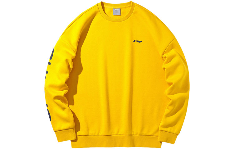 Li-Ning Logo Fleece Pullover Sweatshirt Unisex Couple Style - Oil Yellow AWDP932-28