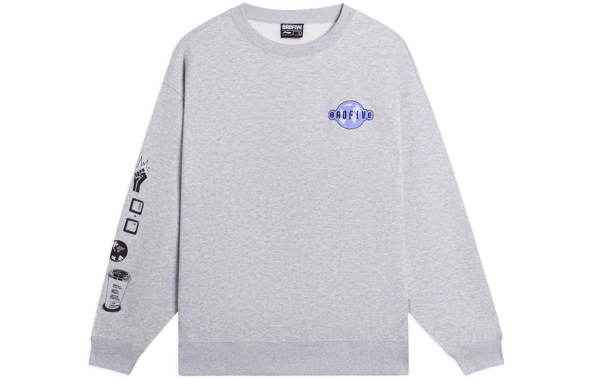 Li-Ning Logo Graphic Crewneck Fleece Sweatshirt Unisex Gray AWDSC01-1