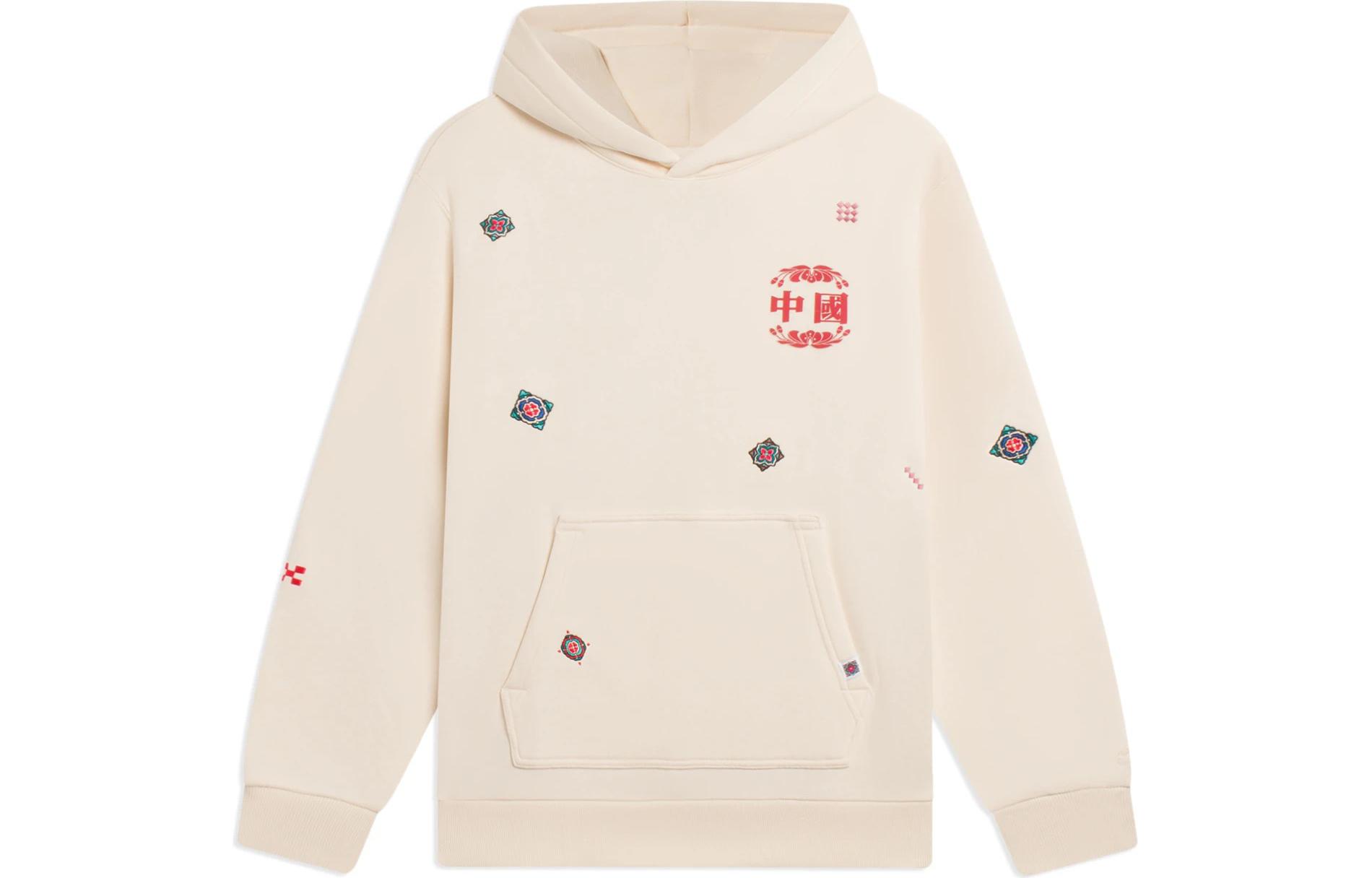 Li-Ning Logo Graphic Drawstring Long Sleeve Sweatshirt White Unisex Casual Fit AWDSF49-2