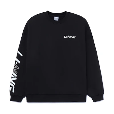 Li-Ning Logo Print Crewneck Fleece Sweatshirt Unisex Black AWDT607-3